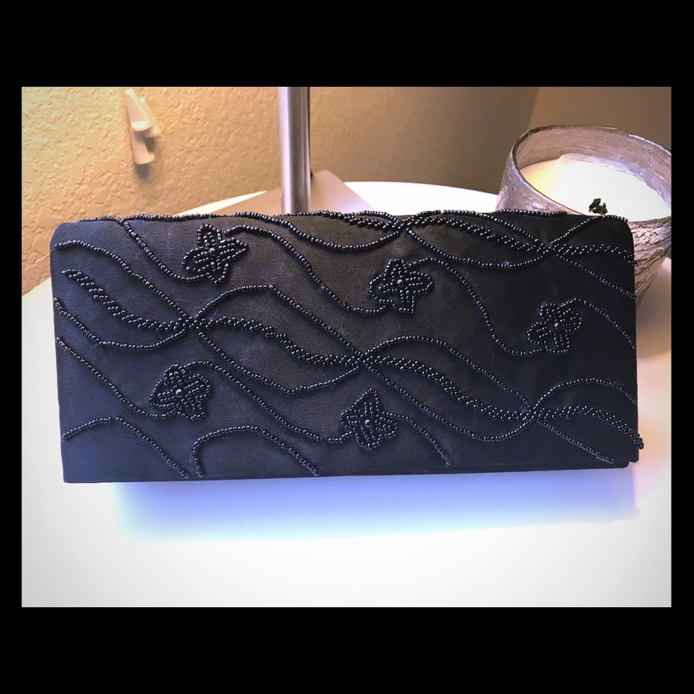 Formal black beaded clutch